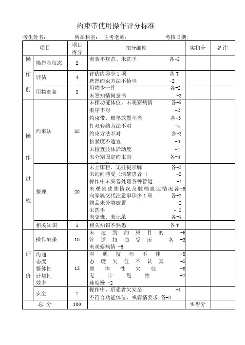 约束带的使用评分标准