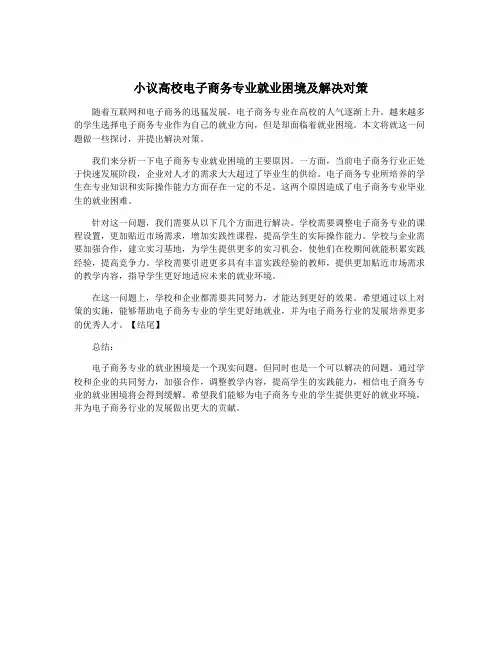 小议高校电子商务专业就业困境及解决对策