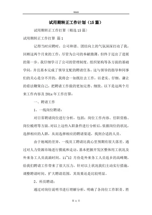 试用期转正工作计划(15篇)