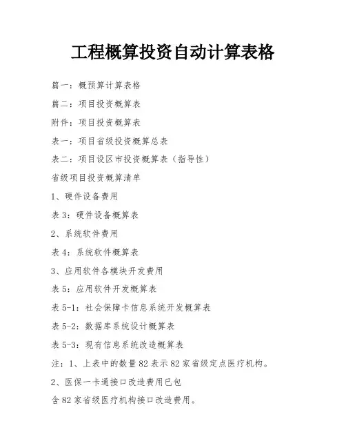 工程概算投资自动计算表格