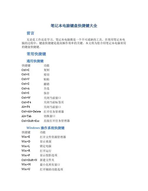 笔记本电脑键盘快捷键大全