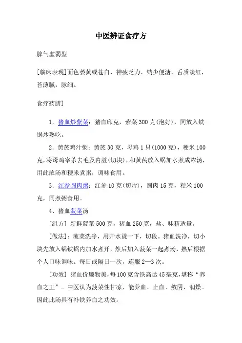 贫血的中医辨证食疗方