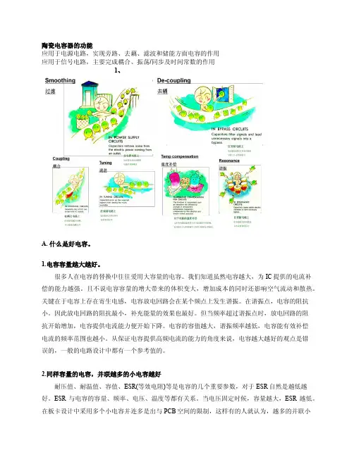 陶瓷电容器的功能应用于电源电路，实现旁路、去藕、滤波和储能方面