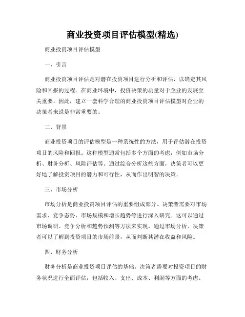 商业投资项目评估模型(精选)