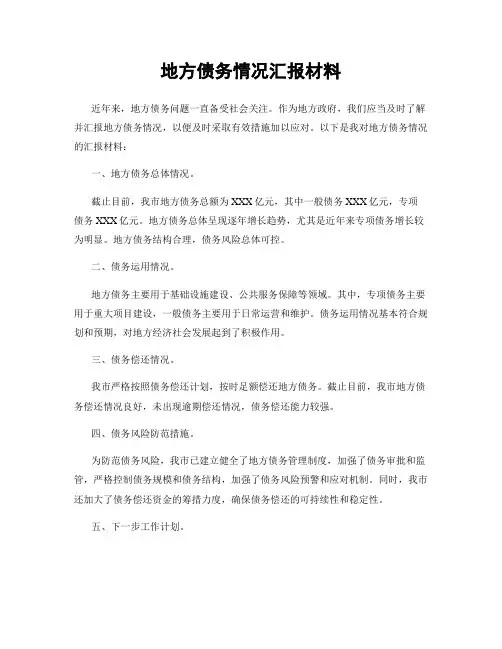 地方债务情况汇报材料