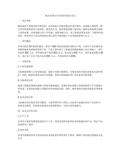 减水剂项目可行性研究报告范文