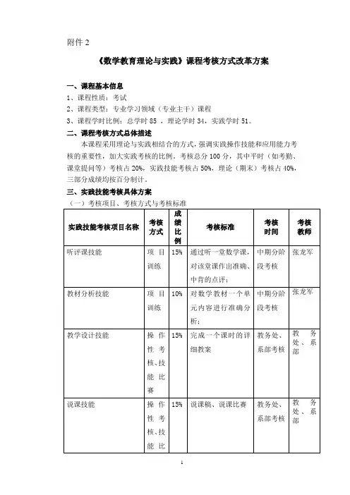 《数学教育理论与实践》课程考核方式改革方案
