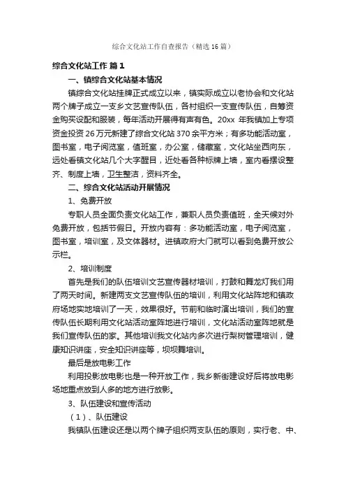 综合文化站工作自查报告（精选16篇）