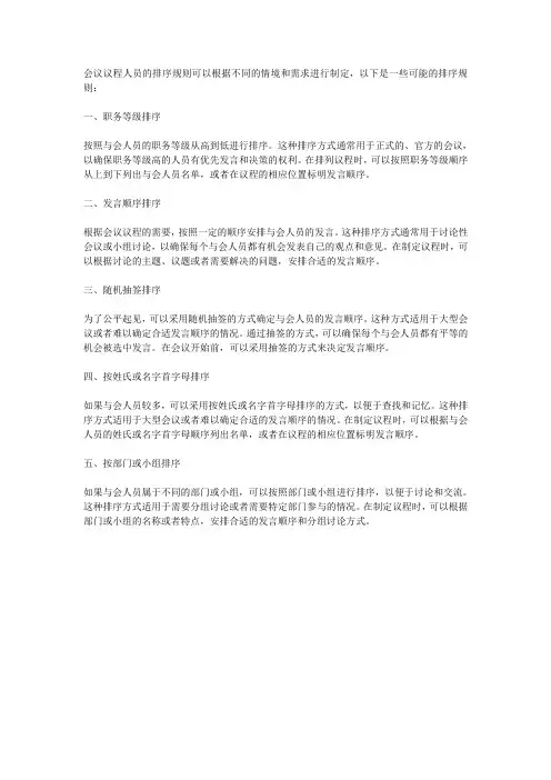 会议议程人员排序规则