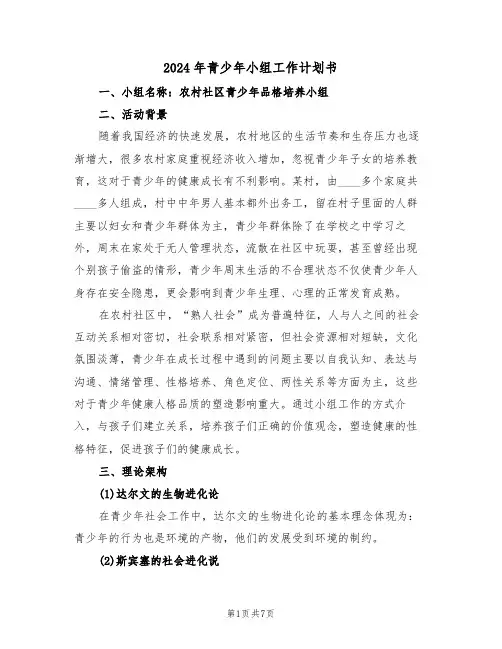 2024年青少年小组工作计划书（二篇）