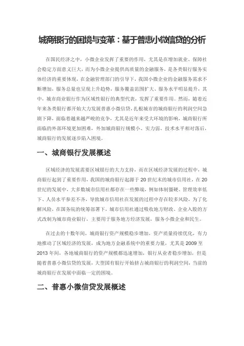 城商银行的困境与变革：基于普惠小微信贷的分析