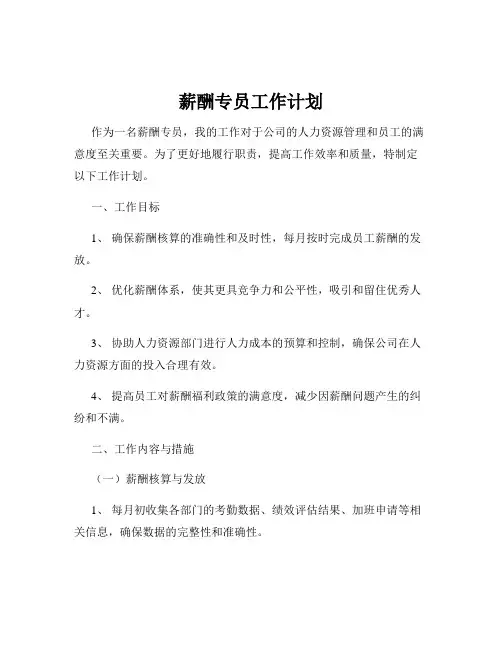 薪酬专员工作计划