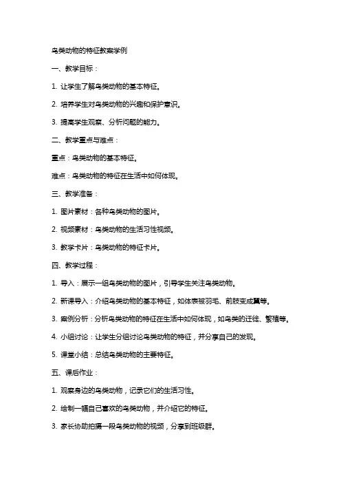 鸟类动物的特征教案学例