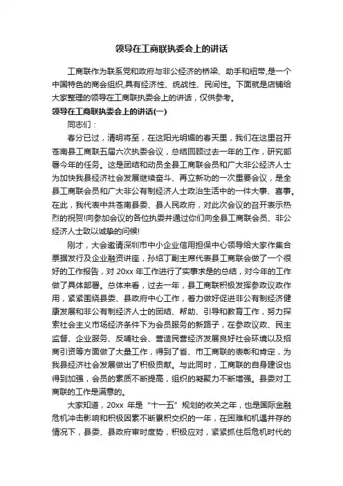 领导在工商联执委会上的讲话