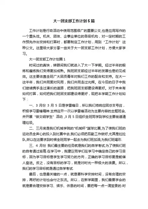 大一团支部工作计划5篇