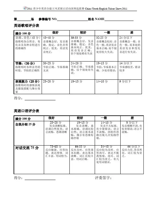 英语歌唱评分表(中小学)