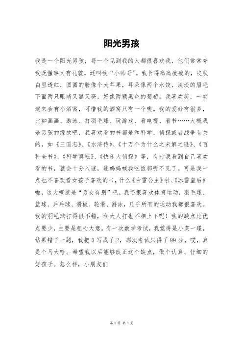 阳光男孩_初一作文