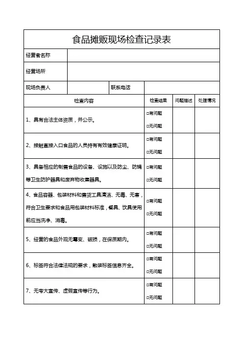 食品摊贩现场检查记录表模板