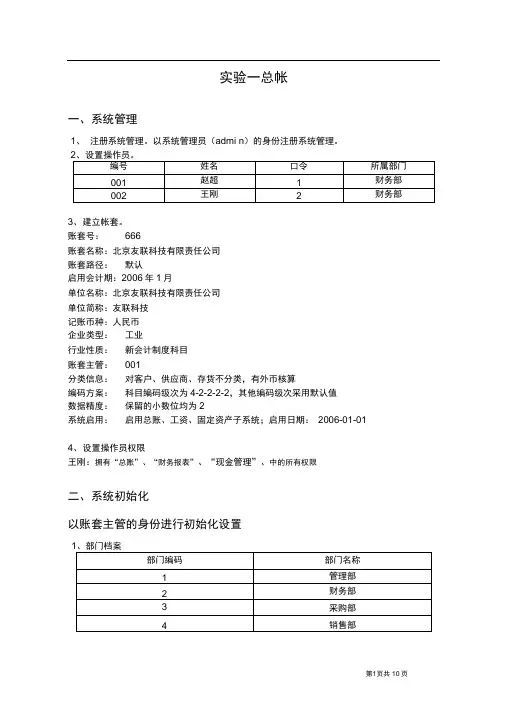 会计电算化实务复习资料——用友上机操作题(教材)