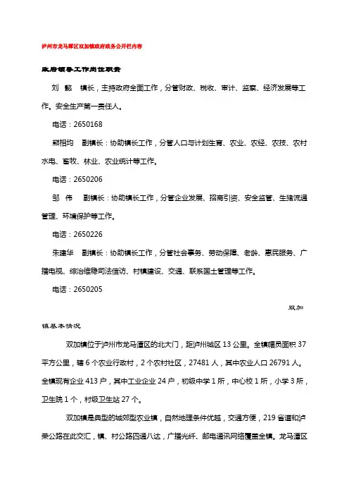 泸州市龙马潭区双加镇政府政务公开栏内容