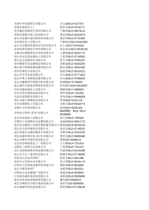 江苏危废企业名单