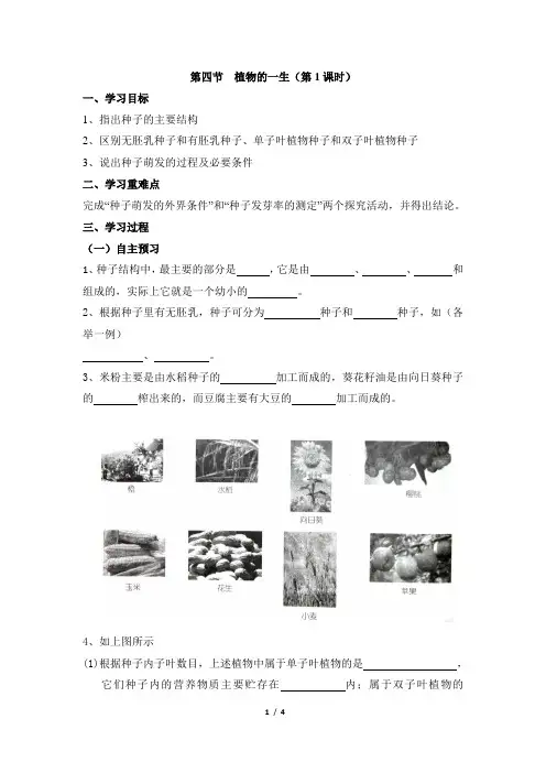 浙教版科学七年级下册_《植物的一生》第1课时优教学案