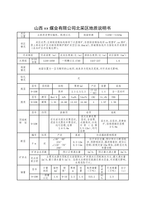 山西xx煤业有限公司北翼采区地质说明书