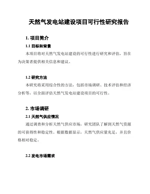 天然气发电站建设项目可行性研究报告