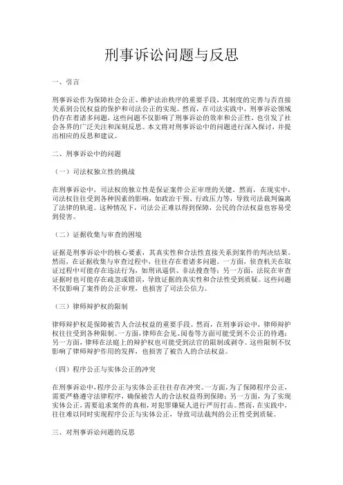 刑事诉讼问题与反思