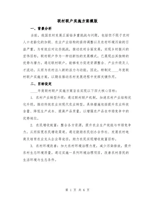 联村联户实施方案模版(2篇)