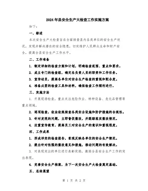 2024年县安全生产大检查工作实施方案