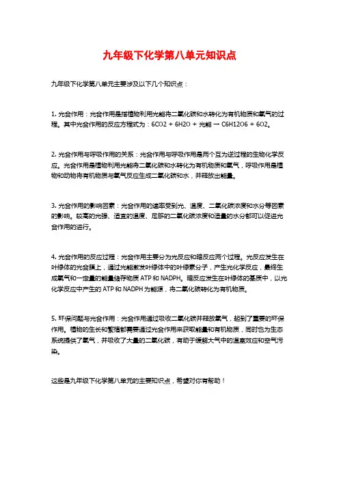 九年级下化学第八单元知识点