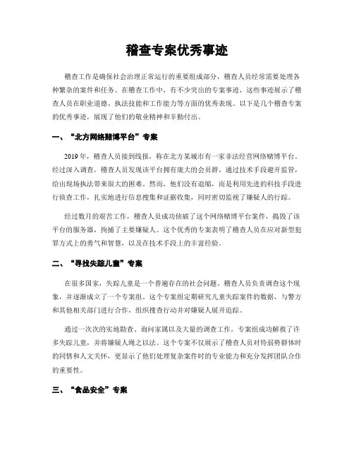 稽查专案优秀事迹