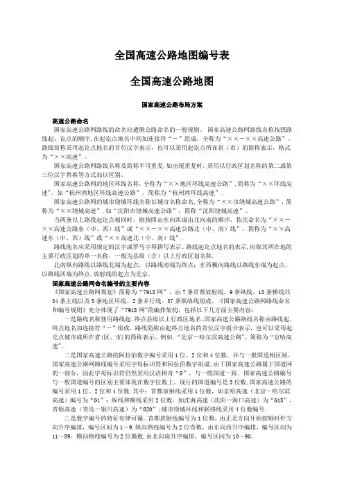 最新的全国高速公路、国道和省道的分布、起止、路经、长度、环城线路等