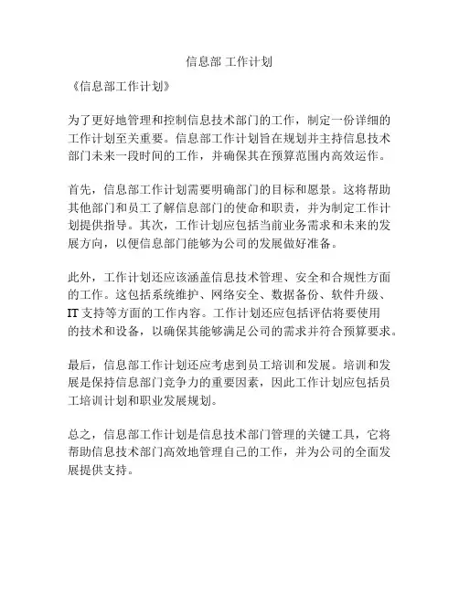 信息部 工作计划