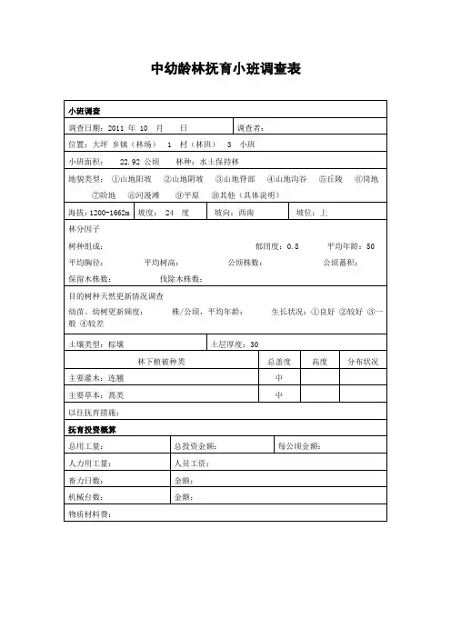 中幼龄林抚育小班调查表