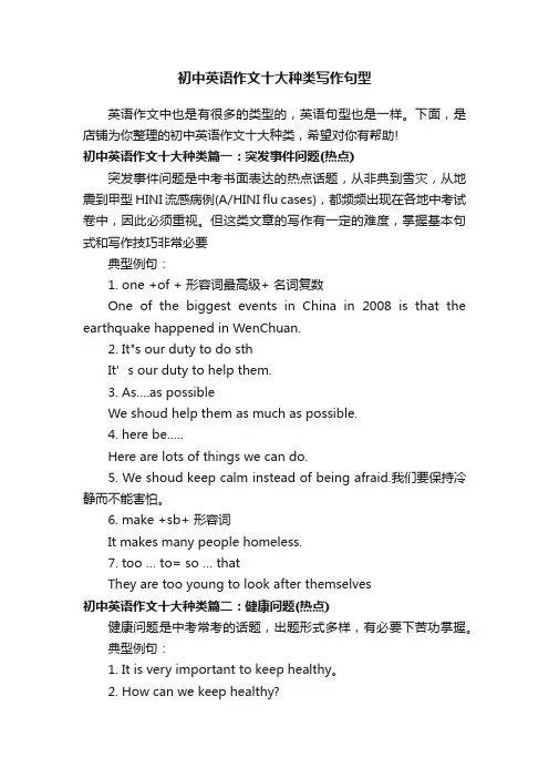 初中英语作文十大种类写作句型