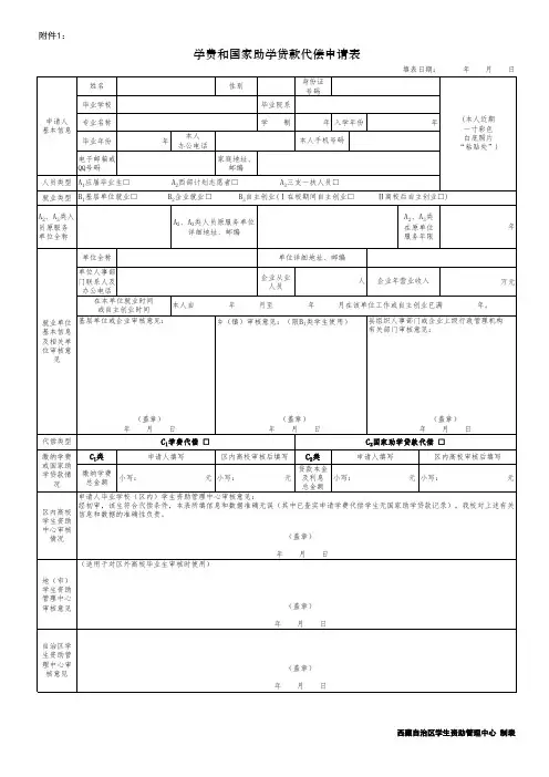 学费代偿和国家助学贷款代偿申请表