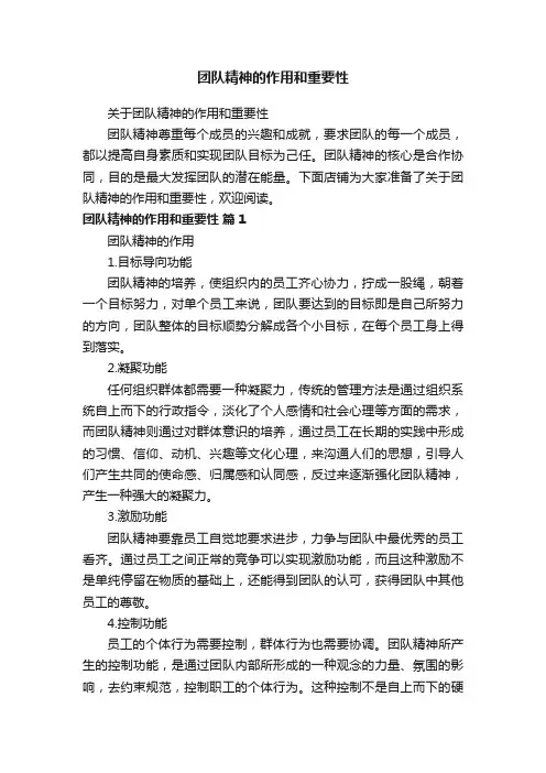 团队精神的作用和重要性
