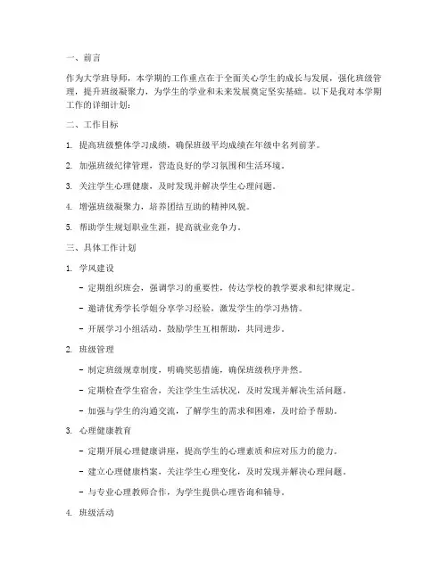 大学班导师学期工作计划