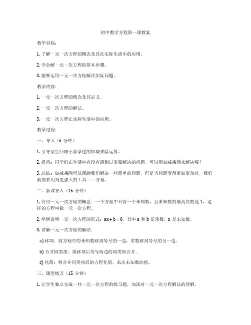 初中数学方程第一课教案