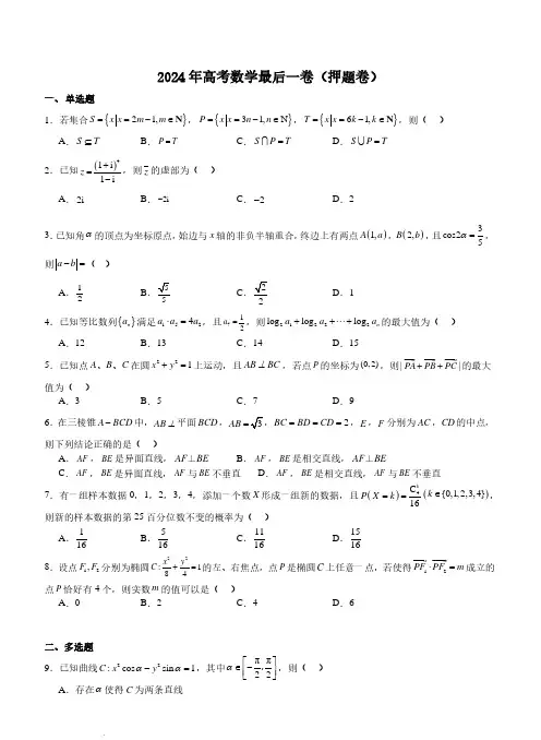 2024届山东省实验中学高考数学定心卷(含答案)