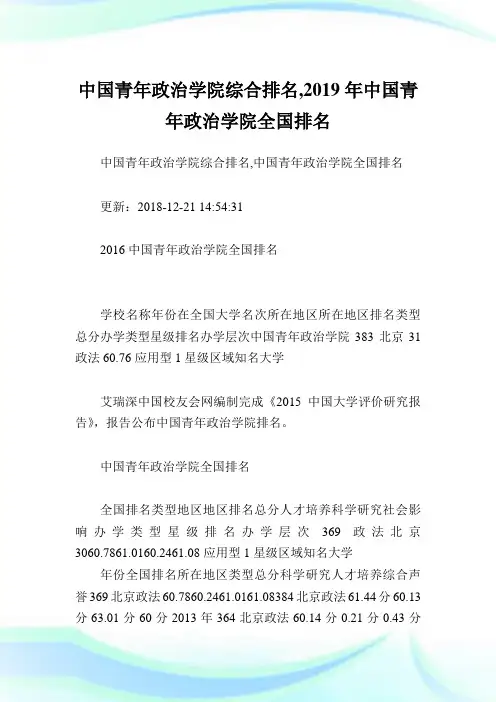 中国青年政治学院综合排名,中国青年政治学院全国排名.doc