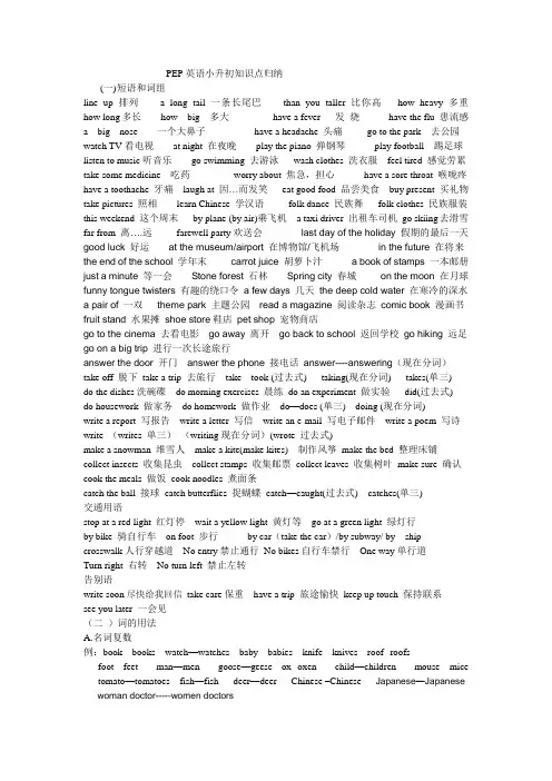 PEP英语小升初知识点归纳