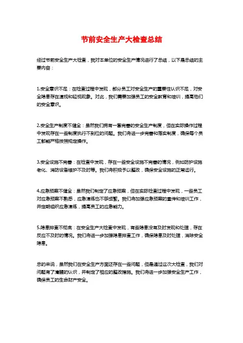 节前安全生产大检查总结