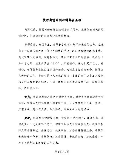 教师岗前培训心得体会总结（5篇）