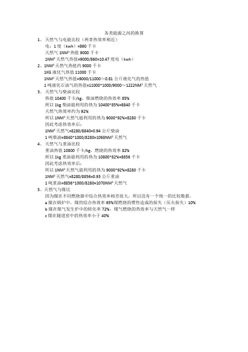 各类能源之间的换算