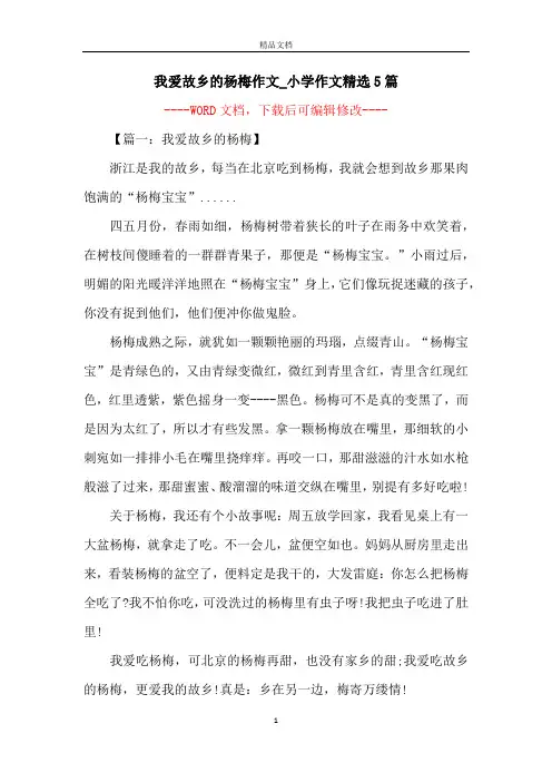 我爱故乡的杨梅作文_小学作文精选5篇