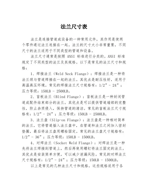 法兰尺寸表