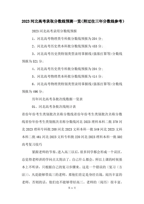 2023河北高考录取分数线预测一览(附过往三年分数线参考)